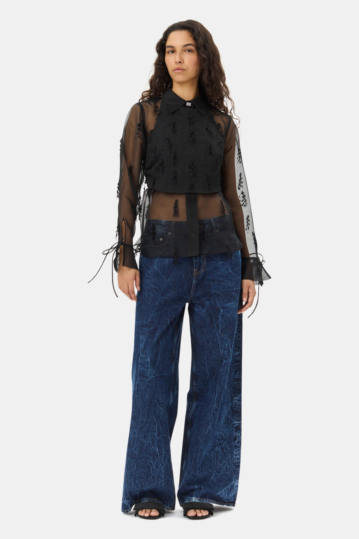 Fringed Organza Shirt - Black