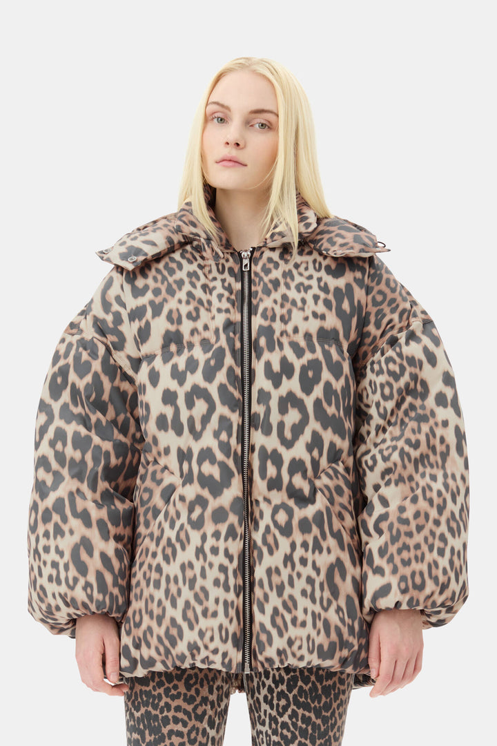 Midi Puffer Jacket - Leopard