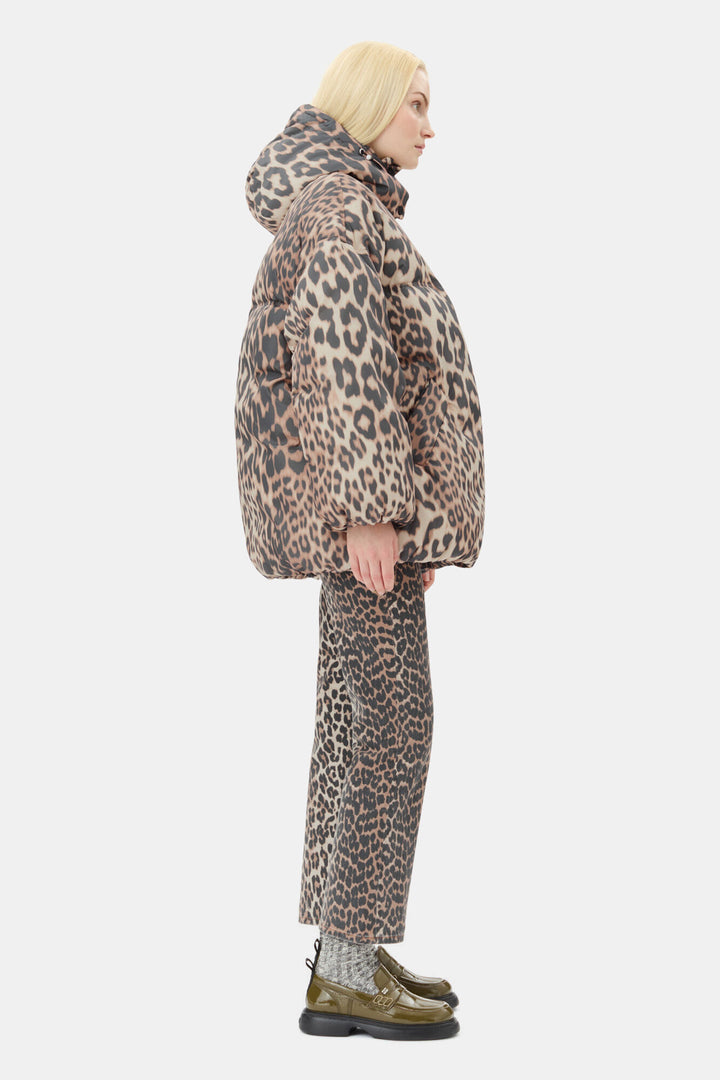 Midi Puffer Jacket - Leopard