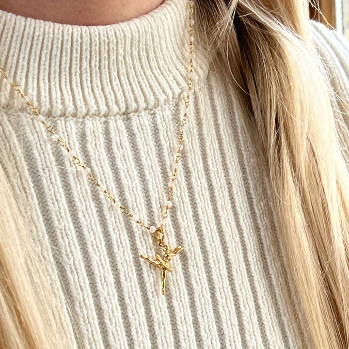 Tiny Ballerina Charm on Moonstone Rosary Necklace