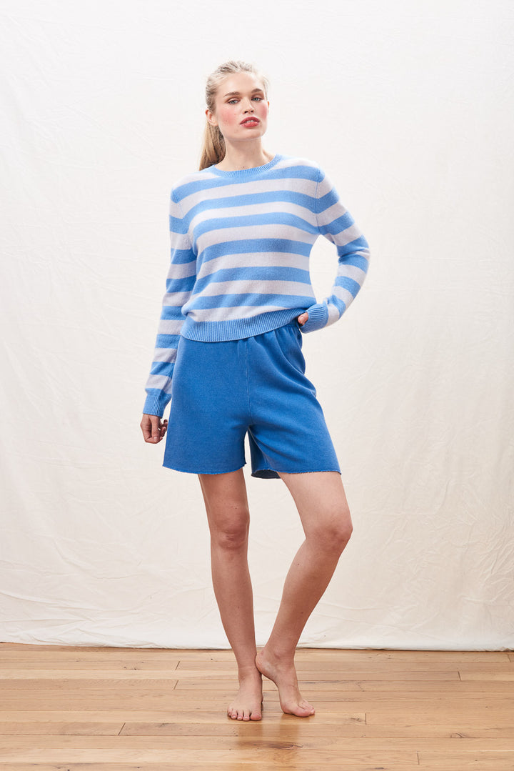 Stripe Cashmere Crew - Skylar/Azure
