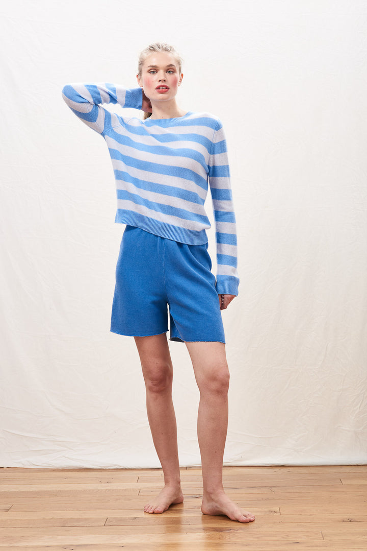 Stripe Cashmere Crew - Skylar/Azure