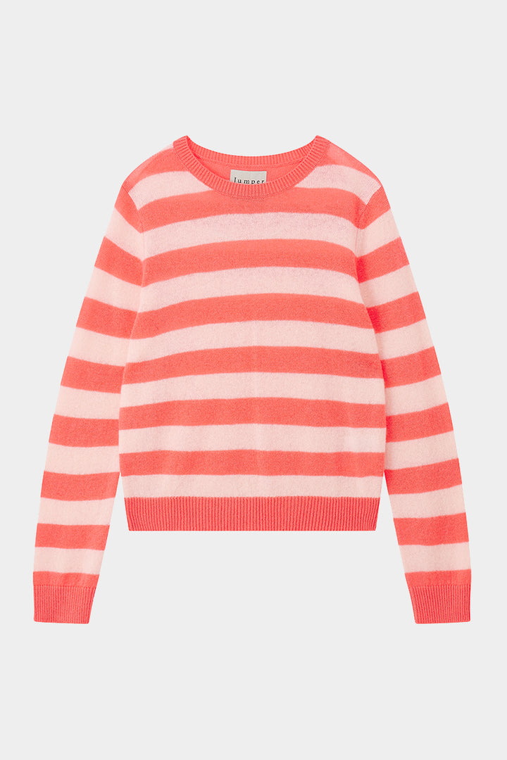 Stripe Cashmere Crew - Cerise/Powder Puff