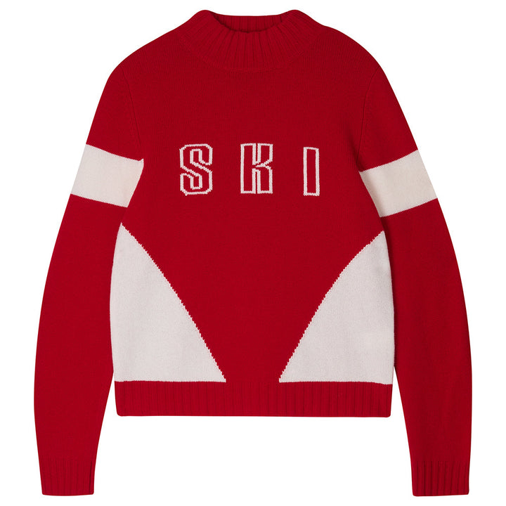 Cashmere Wool Contrast Ski Turtle - Red