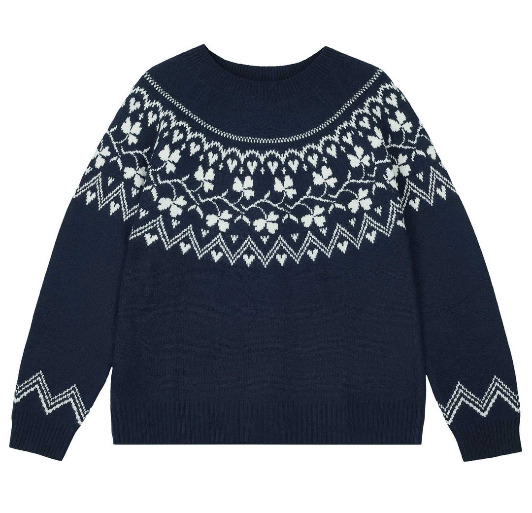 Clover Cashmere/Wool Crew - Navy/Cream