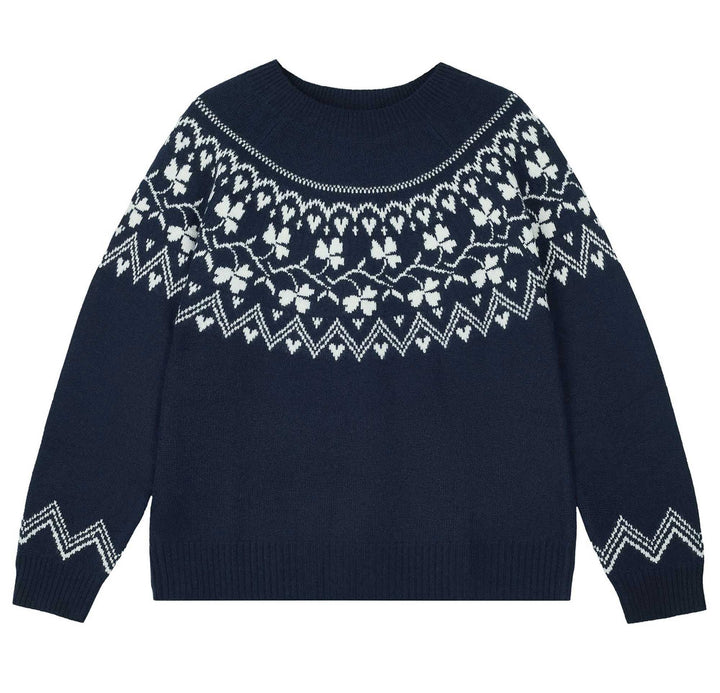 Clover Cashmere/Wool Crew - Navy/Cream