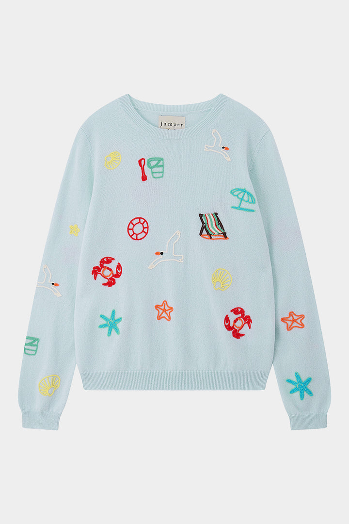 Seaside Tribute Cashmere Crew - Pale Blue