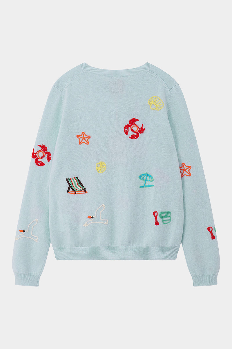 Seaside Tribute Cashmere Crew - Pale Blue