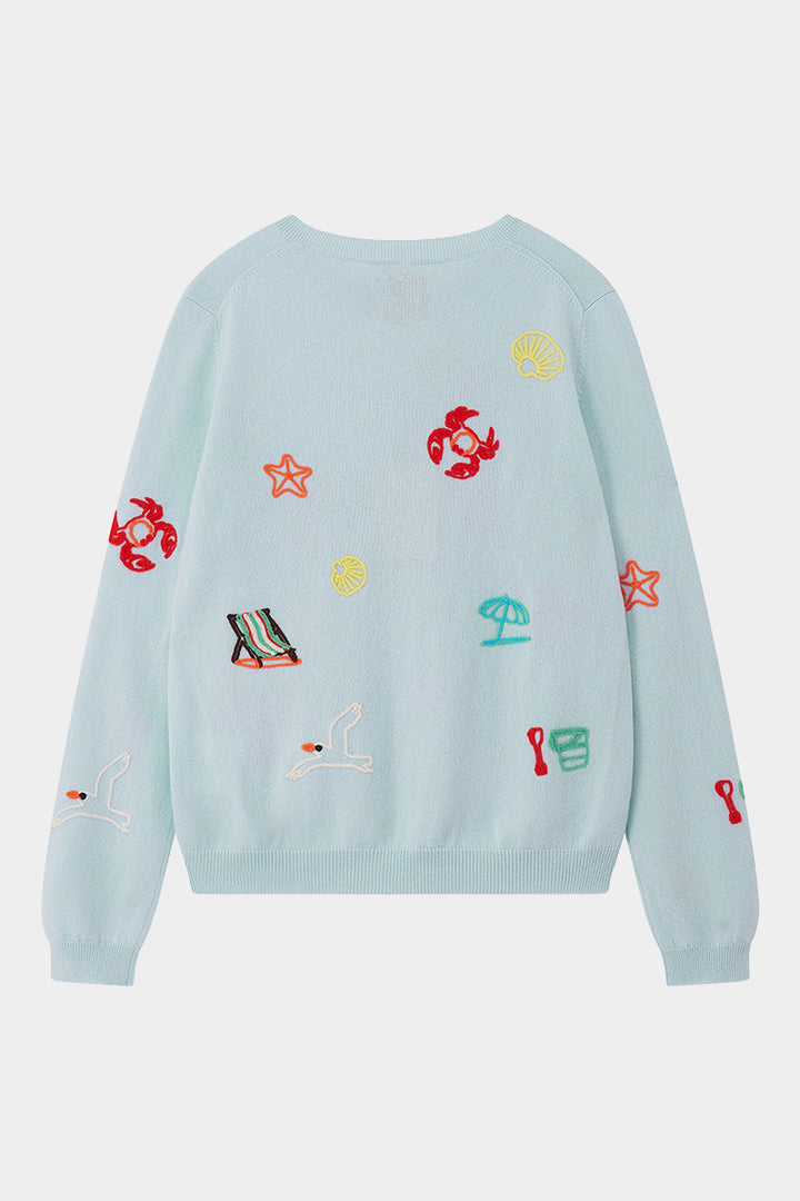 Seaside Tribute Cashmere Crew - Pale Blue