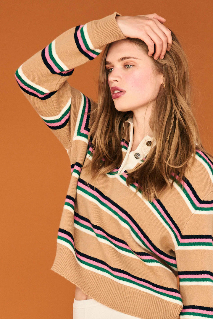 Tipping Stripe Rugby Shirt Cashmere - Earth Yellow/Multi