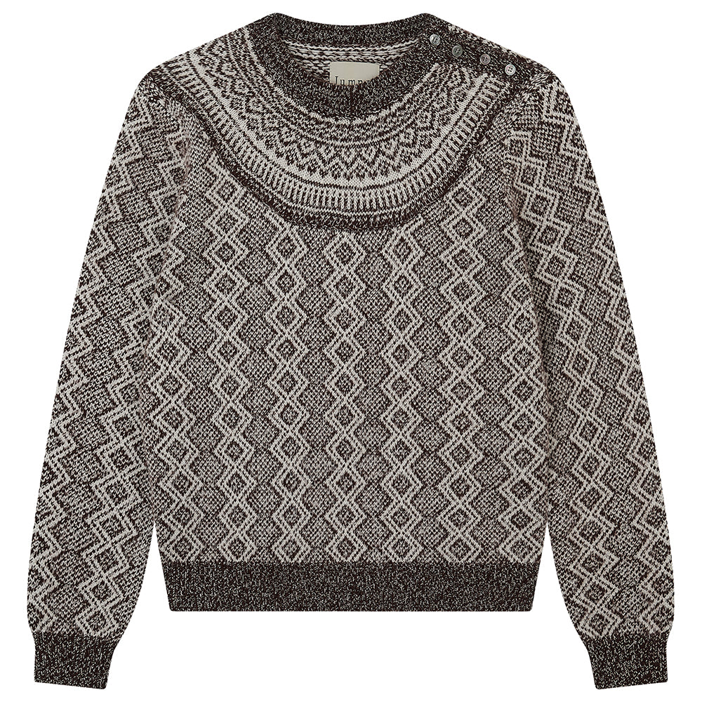 Jacquard Yoke Crew Cashmere - Hickory/Angel