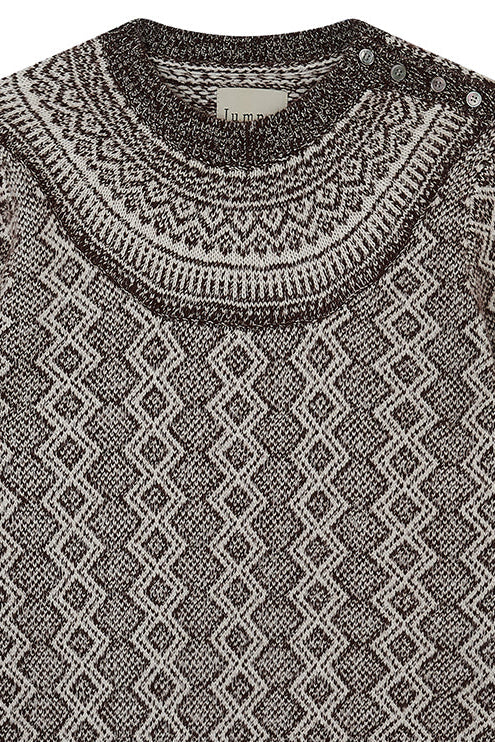 Jacquard Yoke Crew Cashmere - Hickory/Angel