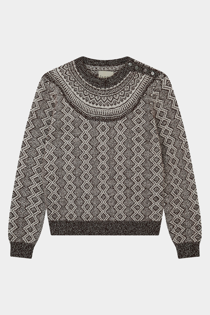 Jacquard Yoke Crew Cashmere - Hickory/Angel
