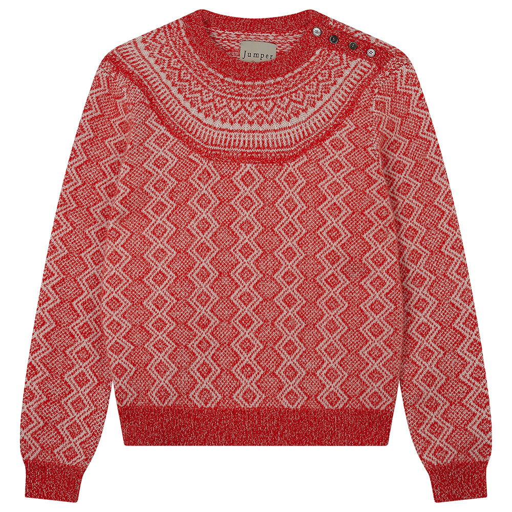 Jacquard Yoke Crew Cashmere - Ruby/Angel