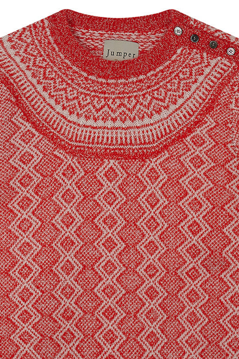 Jacquard Yoke Crew Cashmere - Ruby/Angel
