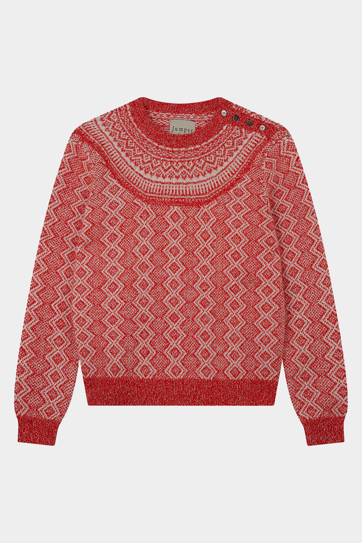 Jacquard Yoke Crew Cashmere - Ruby/Angel