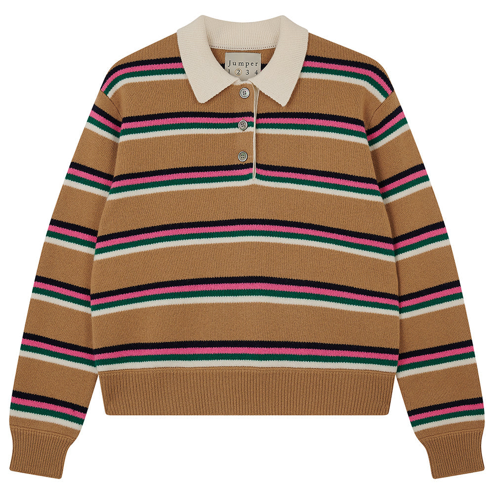 Tipping Stripe Rugby Shirt Cashmere - Earth Yellow/Multi