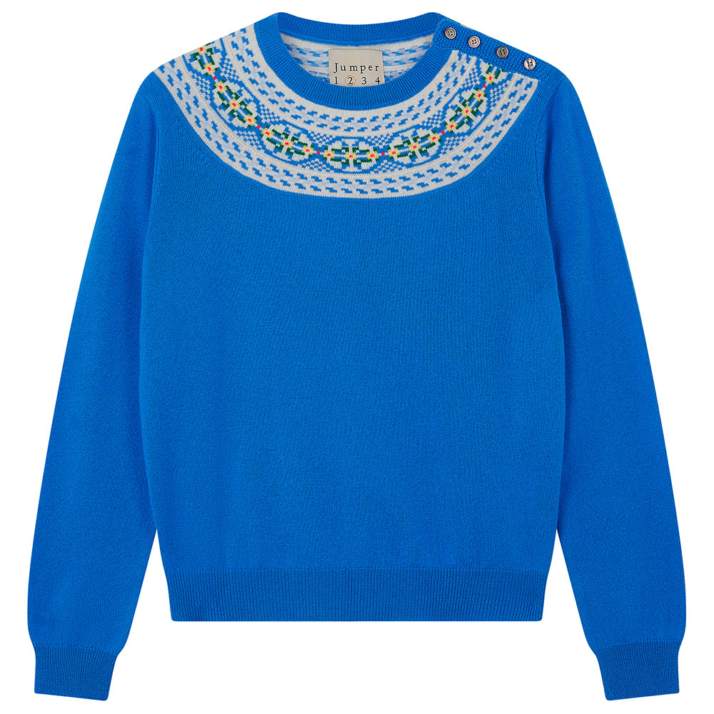 Yoke Fairisle Crew Cashmere - Azure/Multi