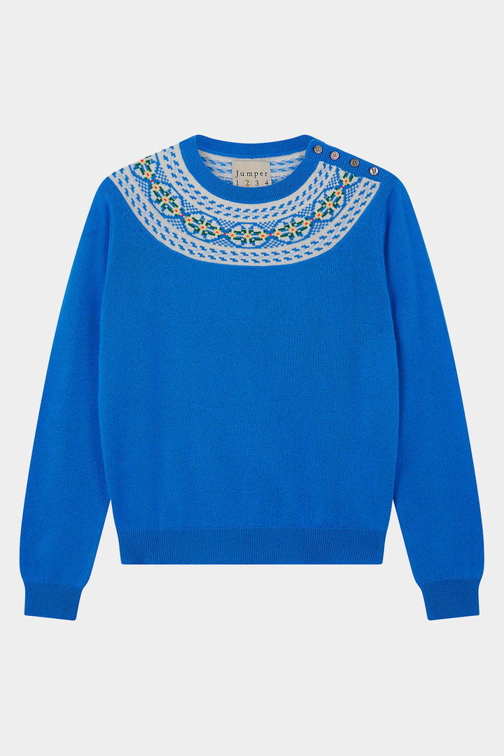 Yoke Fairisle Crew Cashmere - Azure/Multi