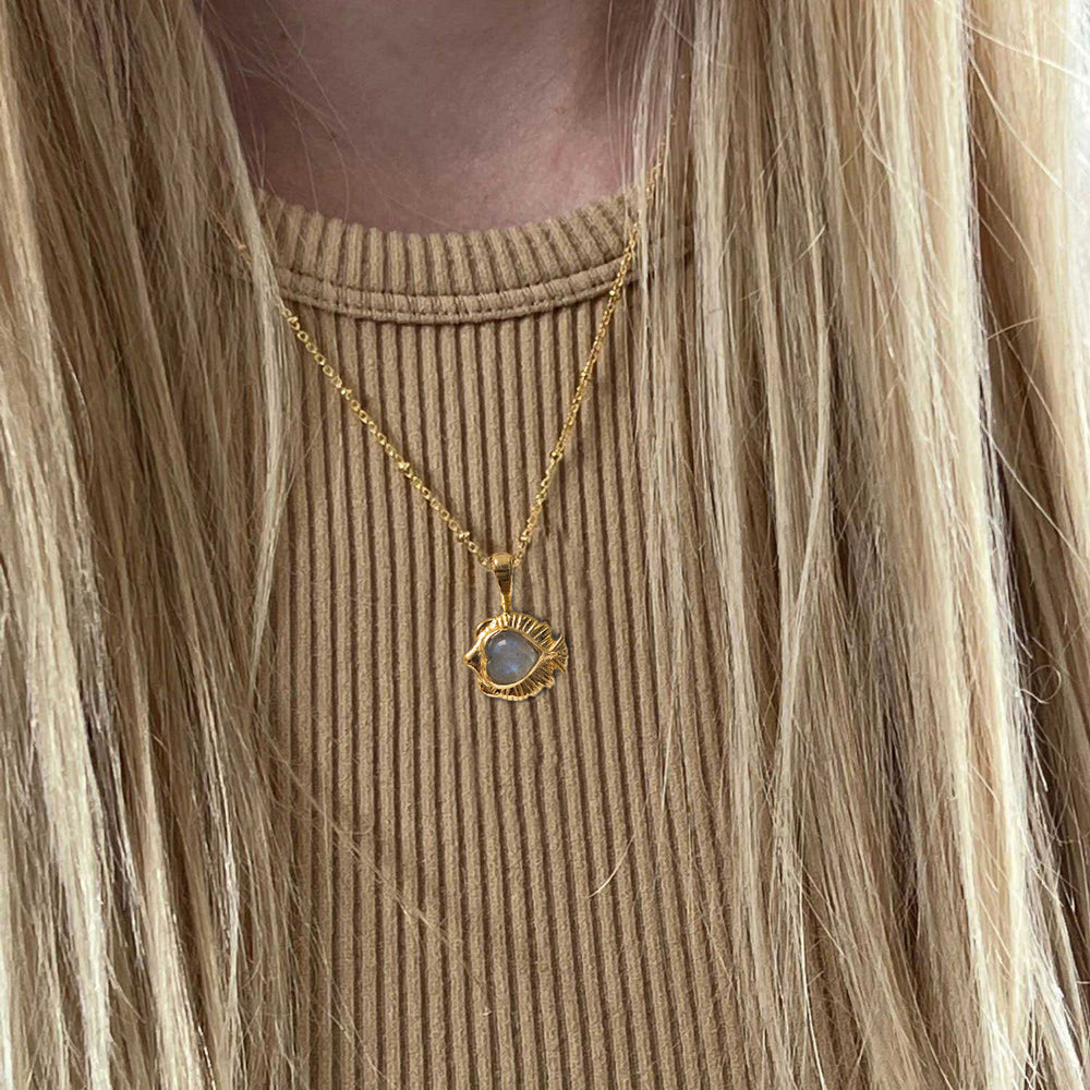 Angel Fish Aqua Chalcedony Charm Necklace