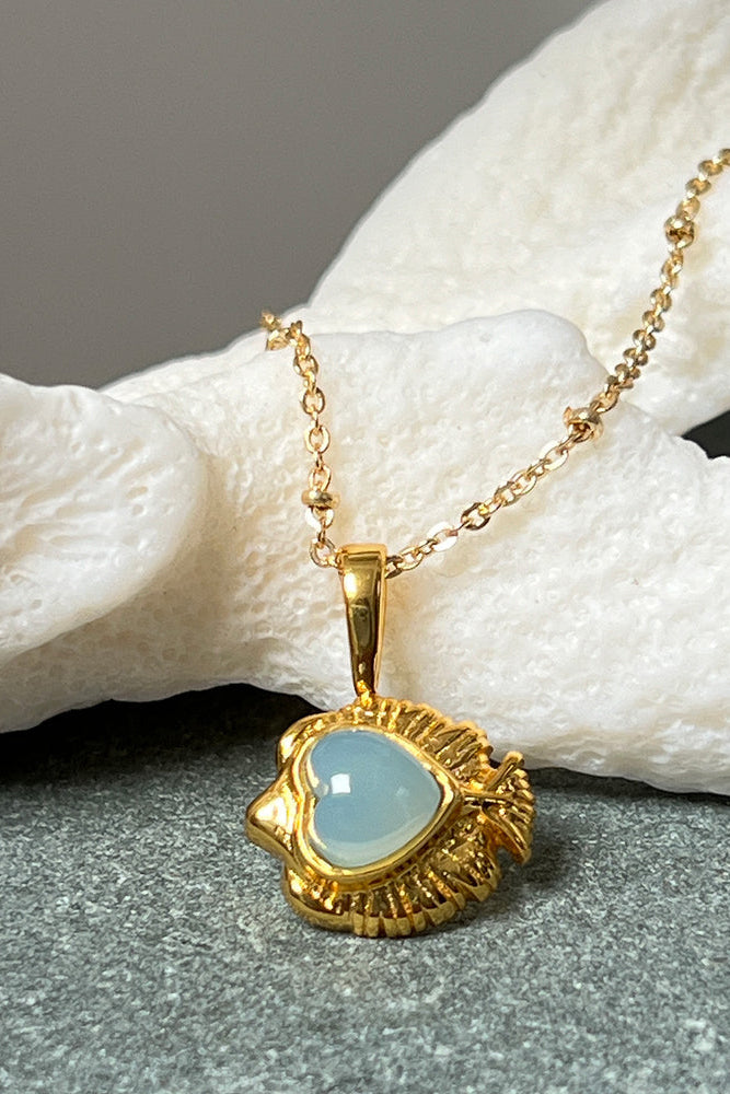 Angel Fish Aqua Chalcedony Charm Necklace