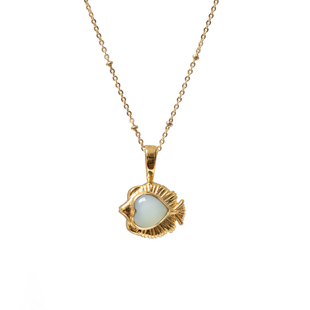 Angel Fish Aqua Chalcedony Charm Necklace