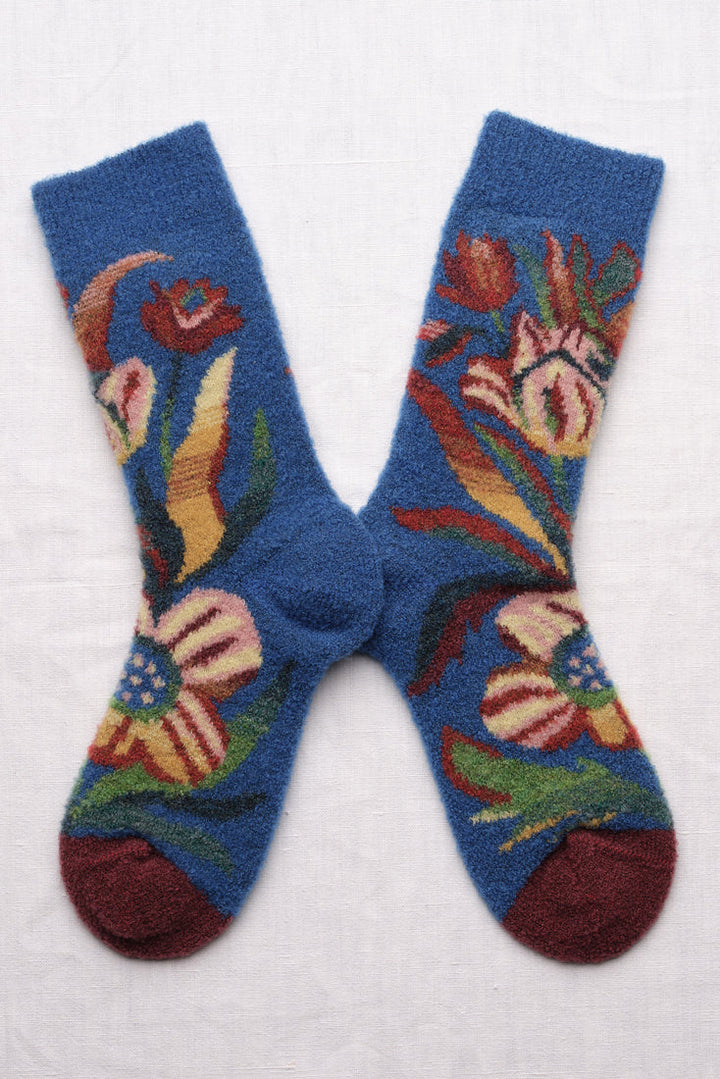 Flower Wool Socks - Blue/Porto