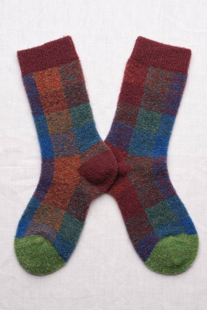 Tartan Wool Socks - Blue/Burgundy