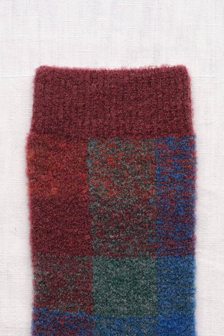 Tartan Wool Socks - Blue/Burgundy