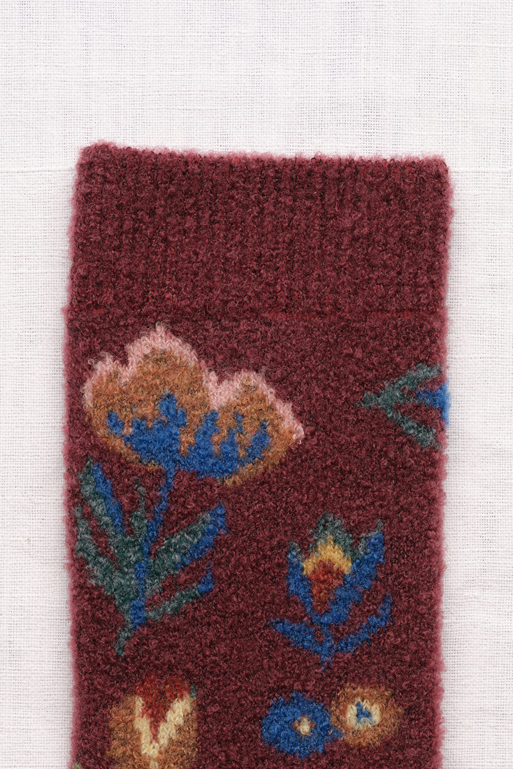 Flower Wool Sock - Burgundy