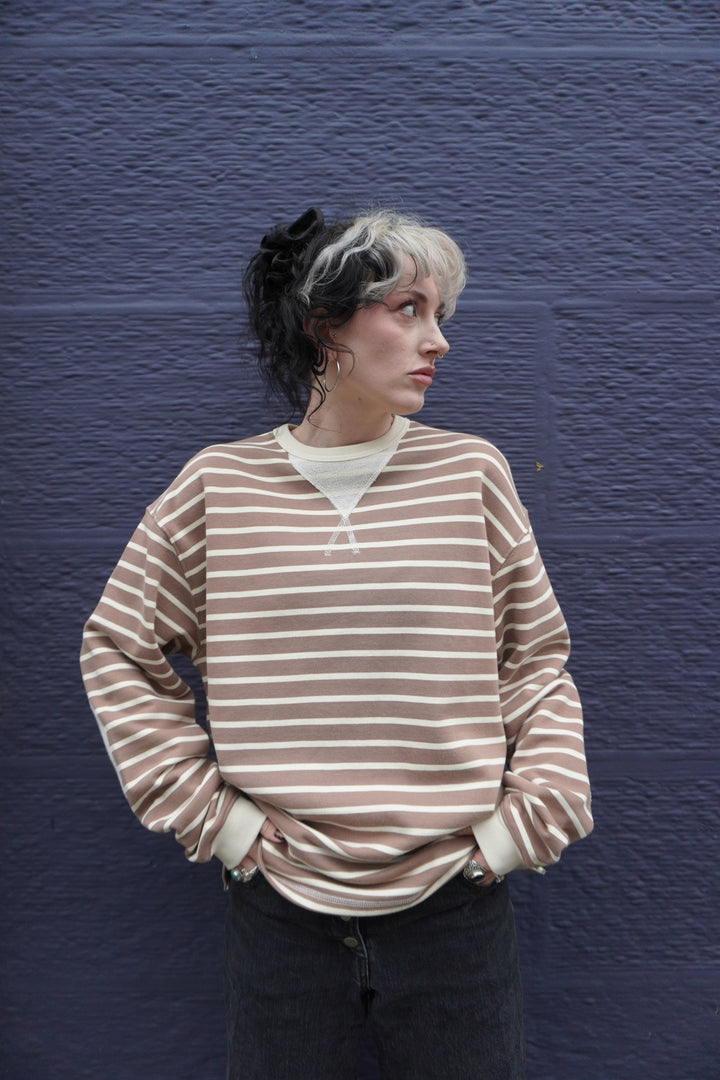 Loop Patch L/S T-Shirt - Mocha Stripe