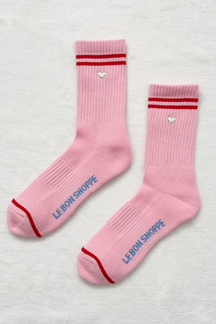 Embroidered Boyfriend Socks - Amour Pink & Heart - Frontiers Woman