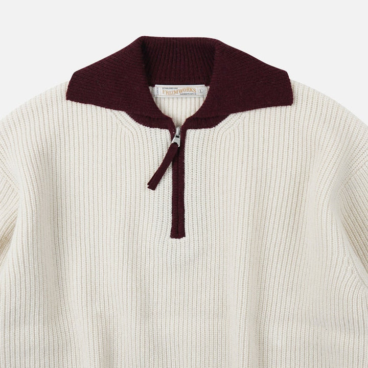Contrast Collar Half Zip - Cream