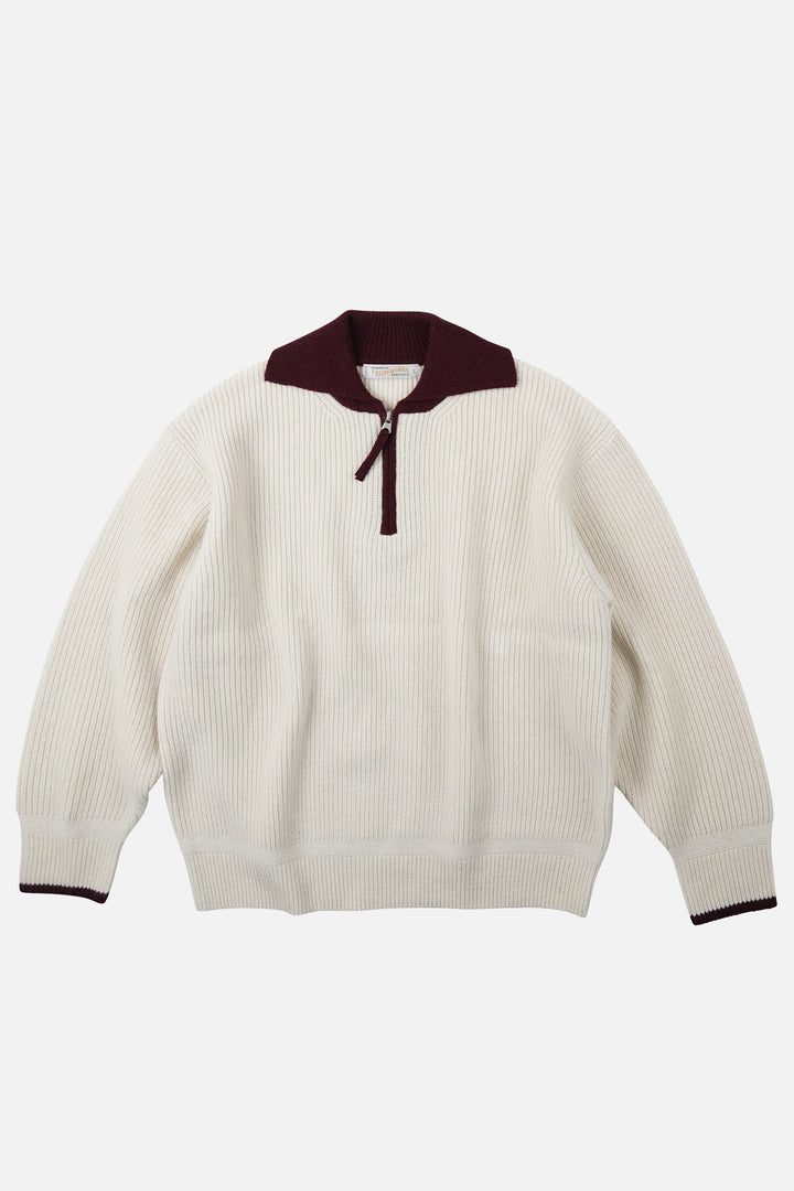 Contrast Collar Half Zip - Cream