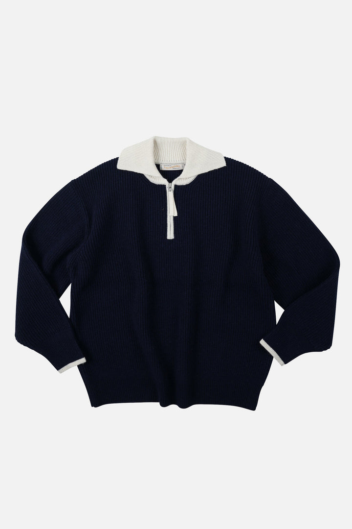 Contrast Collar Half Zip - Navy