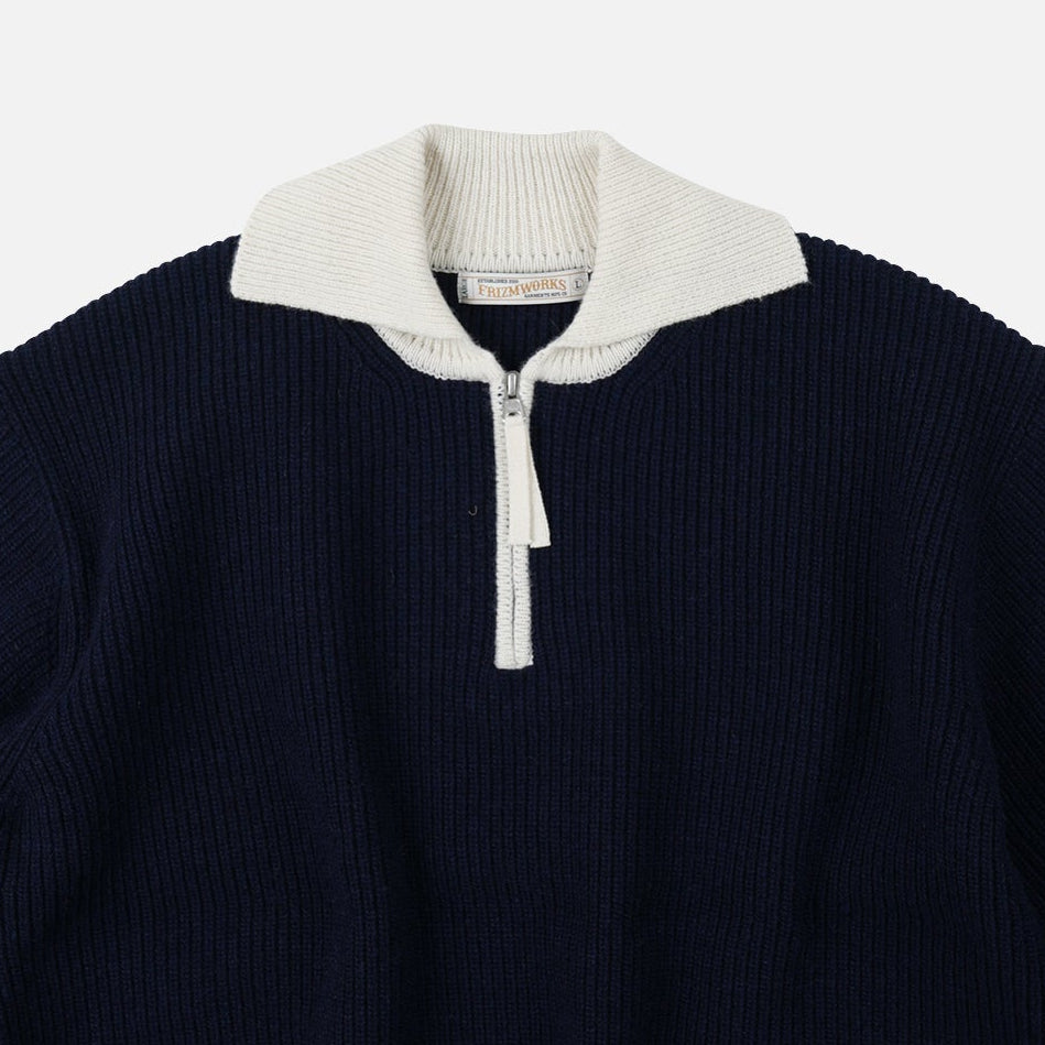 Contrast Collar Half Zip - Navy