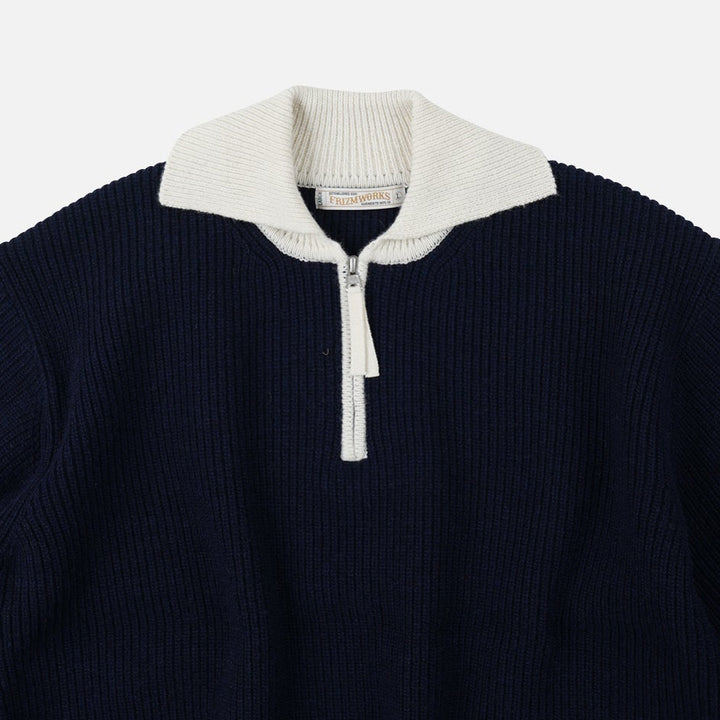 Contrast Collar Half Zip - Navy