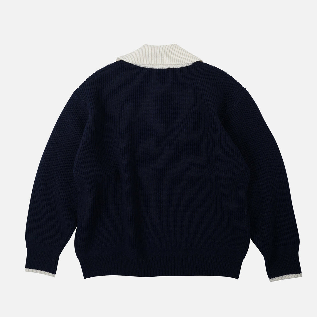 Contrast Collar Half Zip - Navy