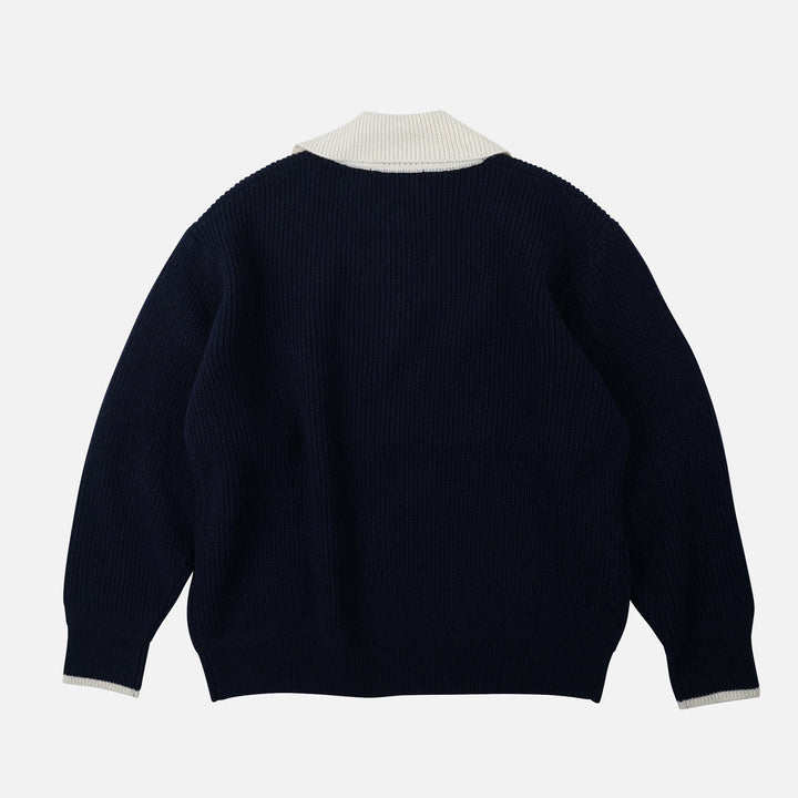 Contrast Collar Half Zip - Navy