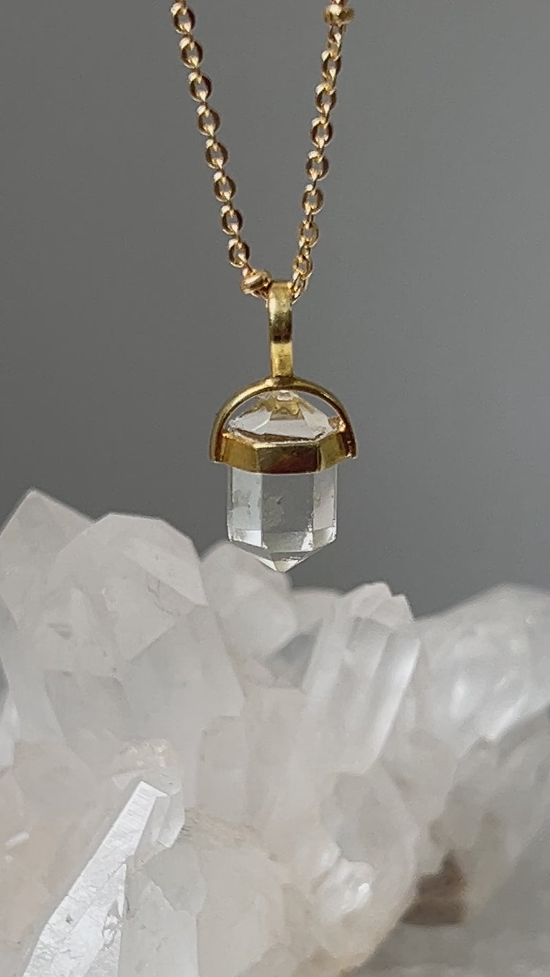 Mini Double Point Rock Crystal Pendant Necklace