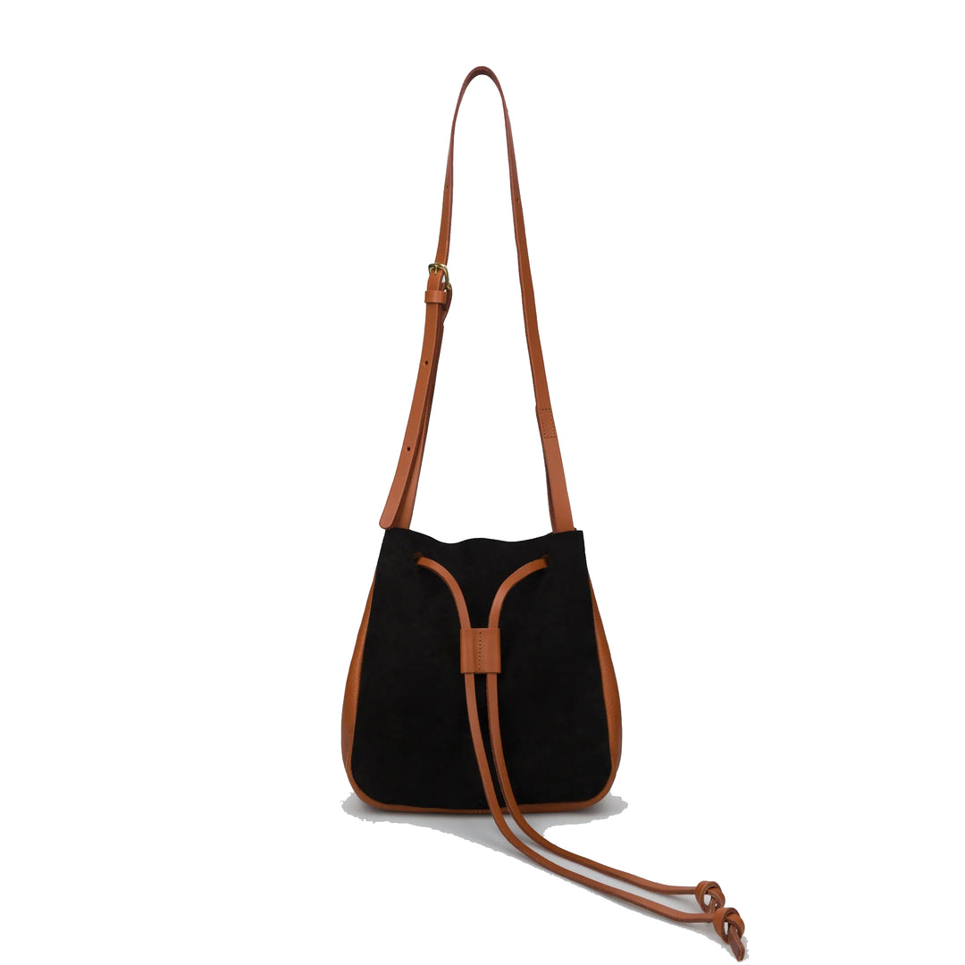 Davos Bucket Bag - Grainy Tan & Black Suede