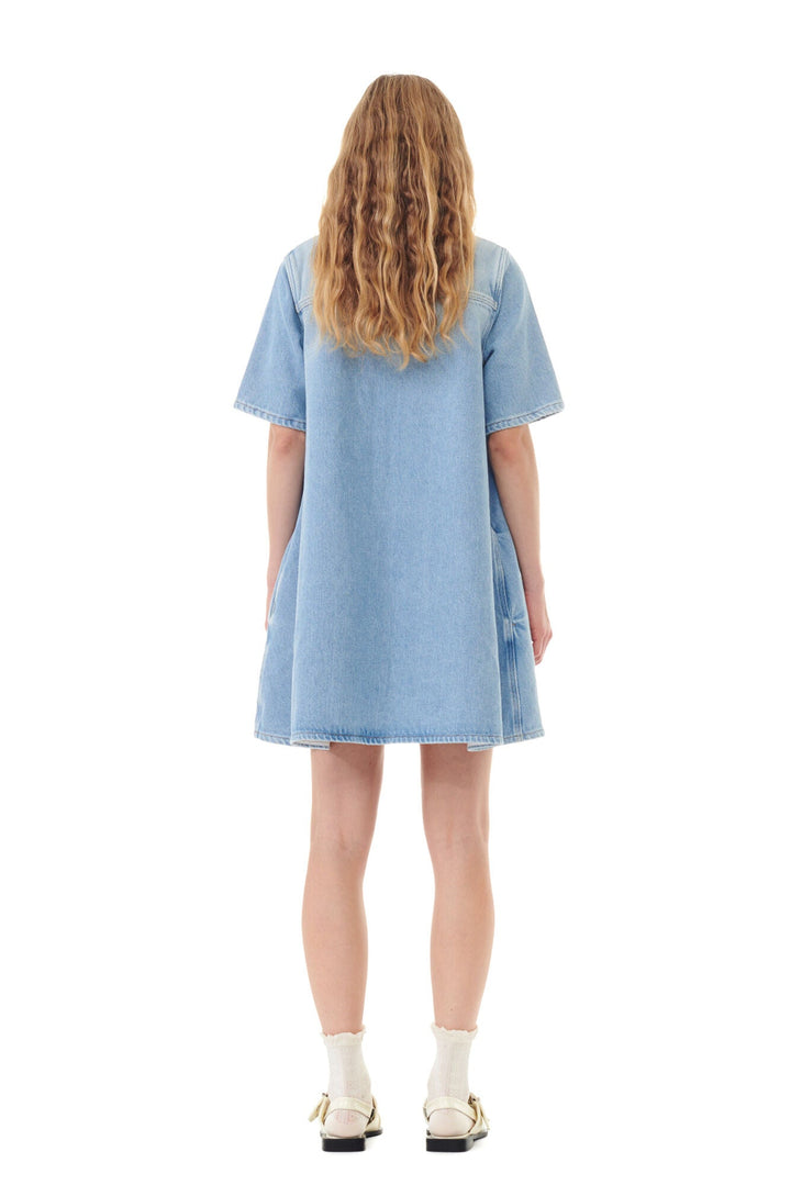 Blue Heavy Denim Midi Dress- Tint Wash