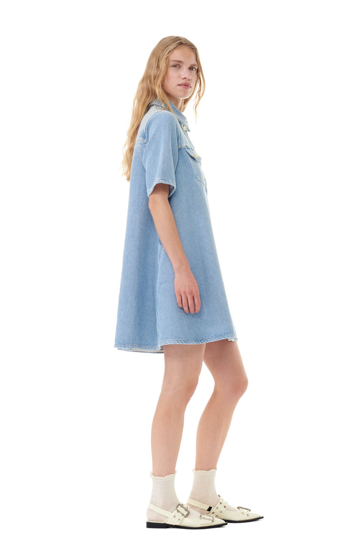 Blue Heavy Denim Midi Dress- Tint Wash