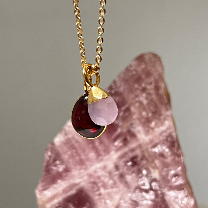 Julia Garnet with Pink Chalcedony Briolette Necklace