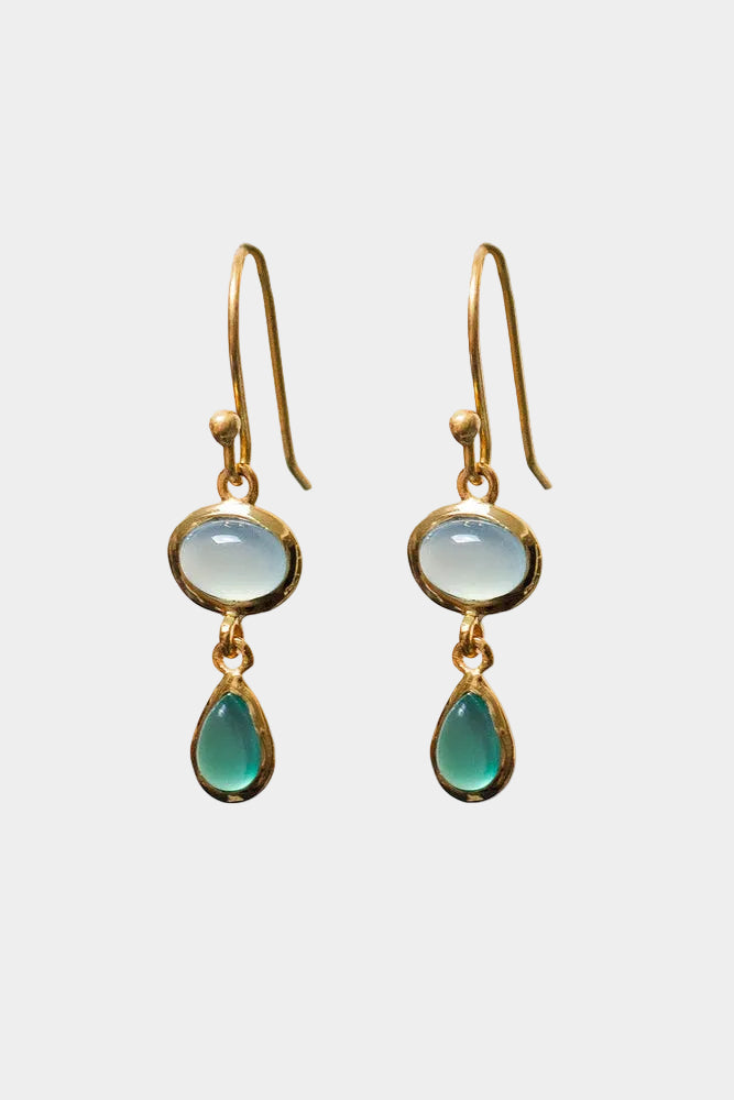 Isha Earrings With Green Onyx And Aqua Chalcedony