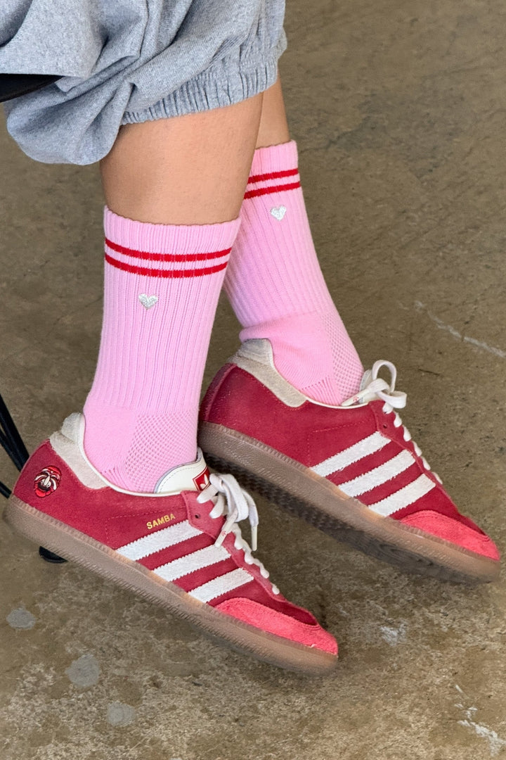 Embroidered Boyfriend Socks - Amour Pink & Heart - Frontiers Woman