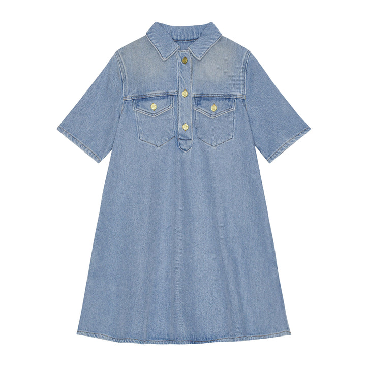 Blue Heavy Denim Midi Dress- Tint Wash