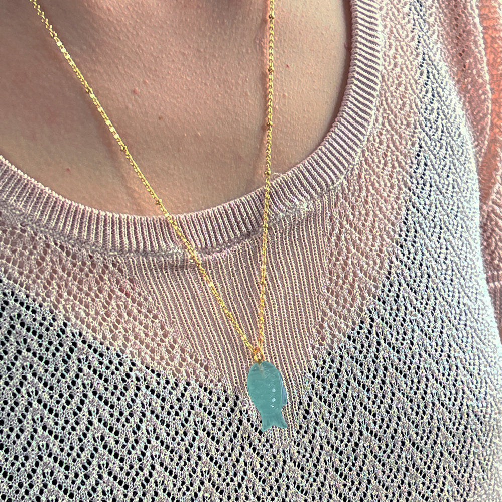 Hand Carved Fish Charm Rosary Necklace