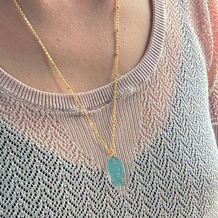 Hand Carved Fish Charm Rosary Necklace