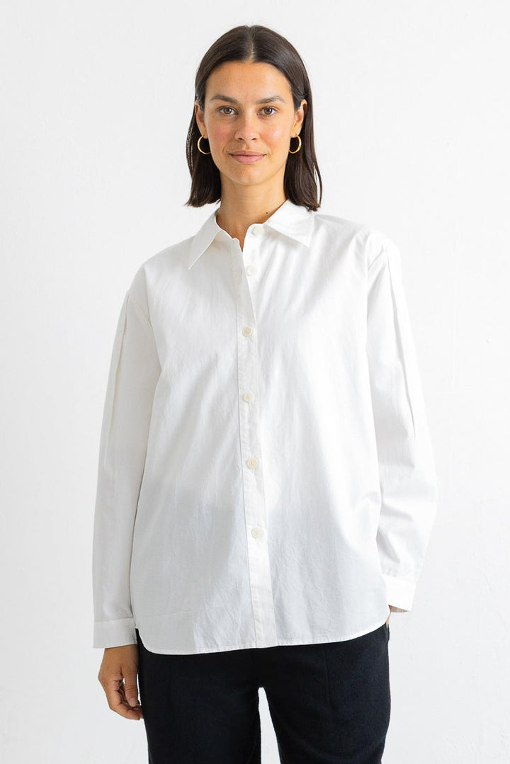Cross Pleat Shirt - White Poplin